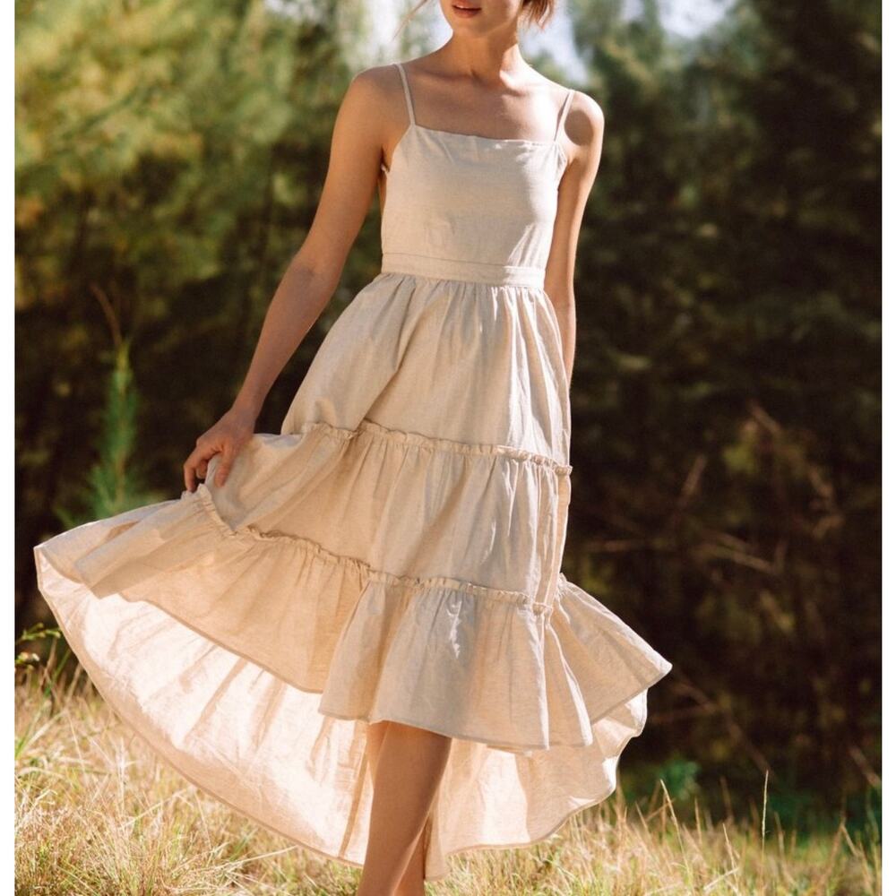 The Cousin The Label Malto Dress Cream Size Small NWT Ruffled Tier Romantic